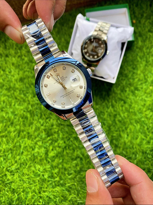 Premium Analog Watch with Crystal Accents & Jubilee Strap