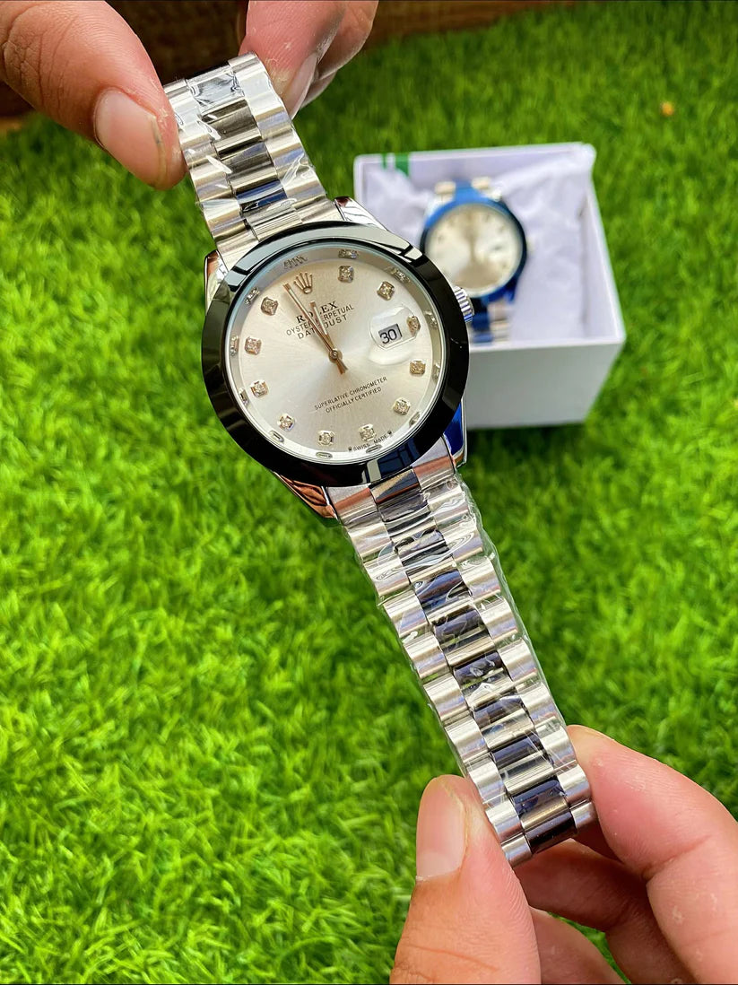 Premium Analog Watch with Crystal Accents & Jubilee Strap