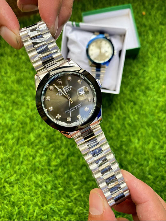 Premium Analog Watch with Crystal Accents & Jubilee Strap