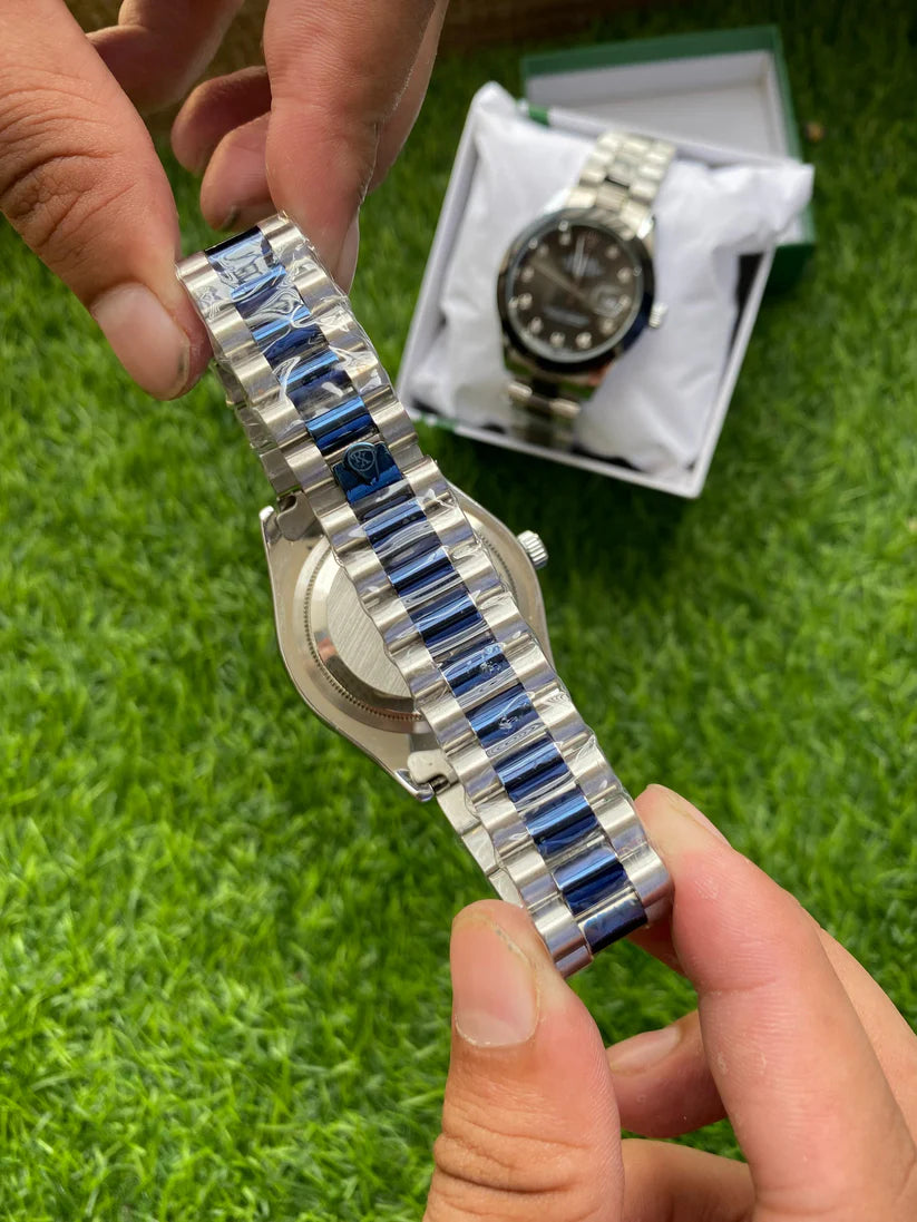 Premium Analog Watch with Crystal Accents & Jubilee Strap
