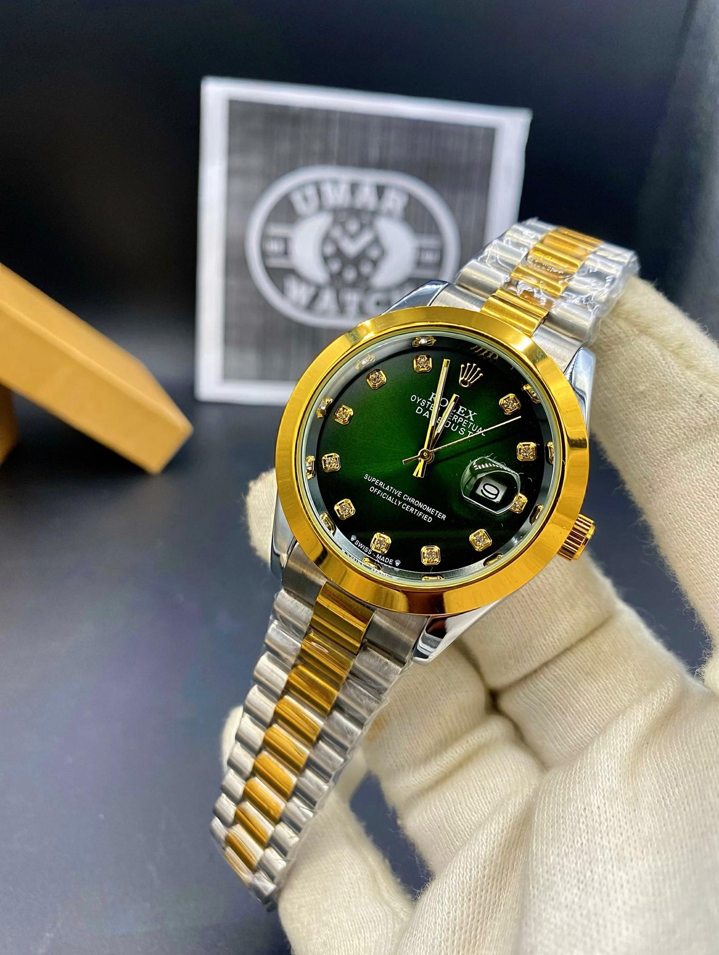 Premium Analog Watch with Crystal Accents & Jubilee Strap