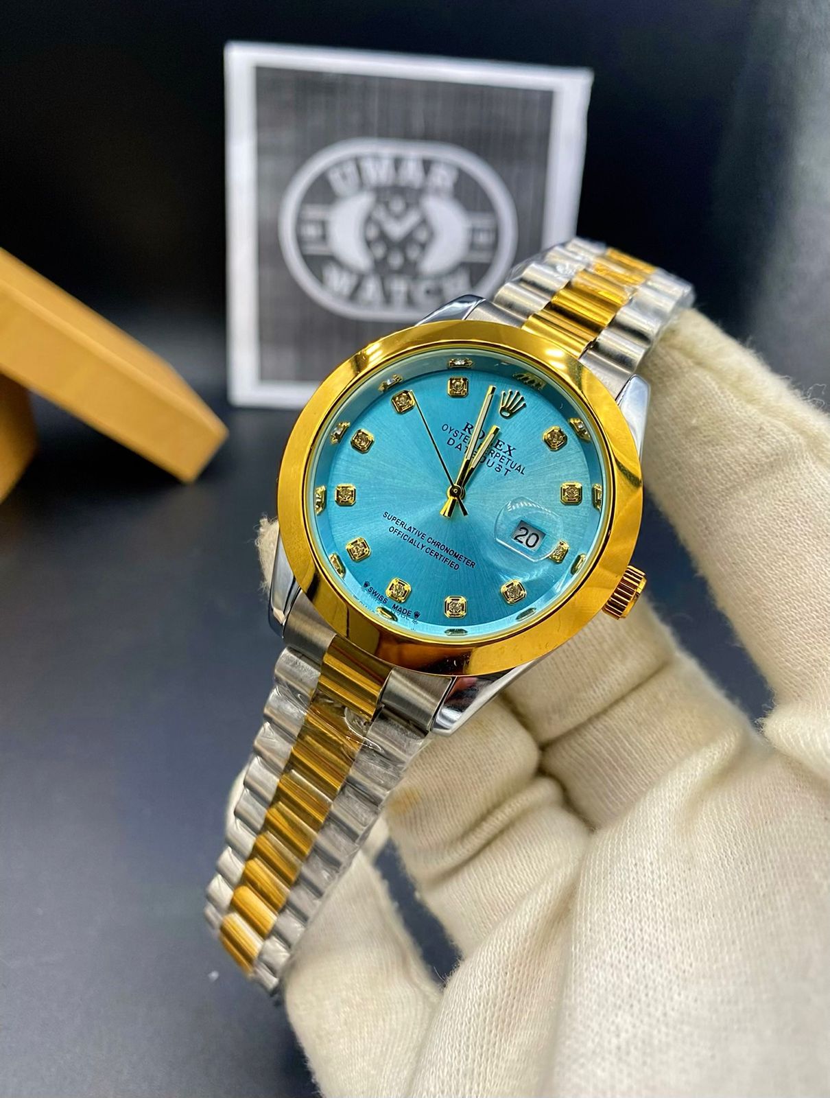 Premium Analog Watch with Crystal Accents & Jubilee Strap