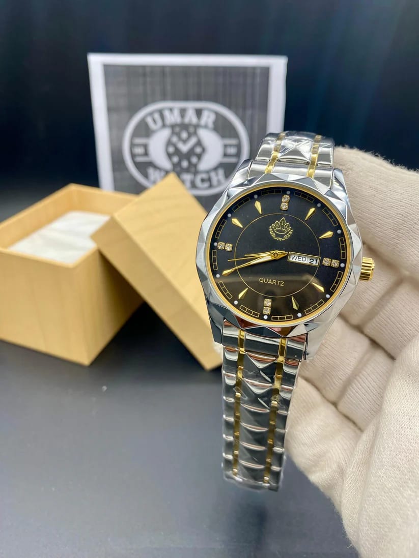 Luxury Black & Gold Watch with Day & Date Display