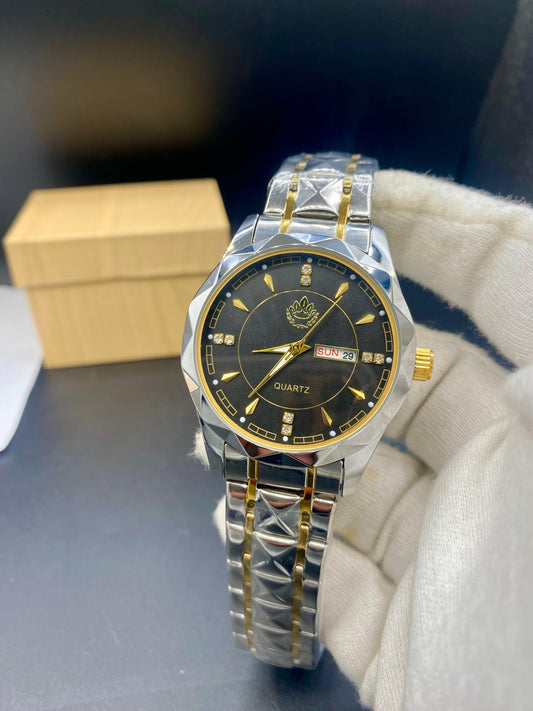 Luxury Black & Gold Watch with Day & Date Display